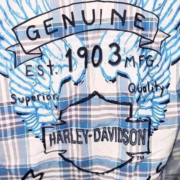 ✨ Harley Davidson Blue Plaid Sleeveless Button Up Shirt ✨ - Picture 3 of 5